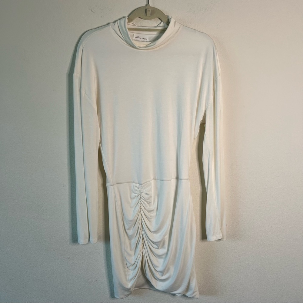 Lovers + Friends Ivana Ruched Mini Dress White Cowl Neck Long Sleeve Small - Picture 7 of 16